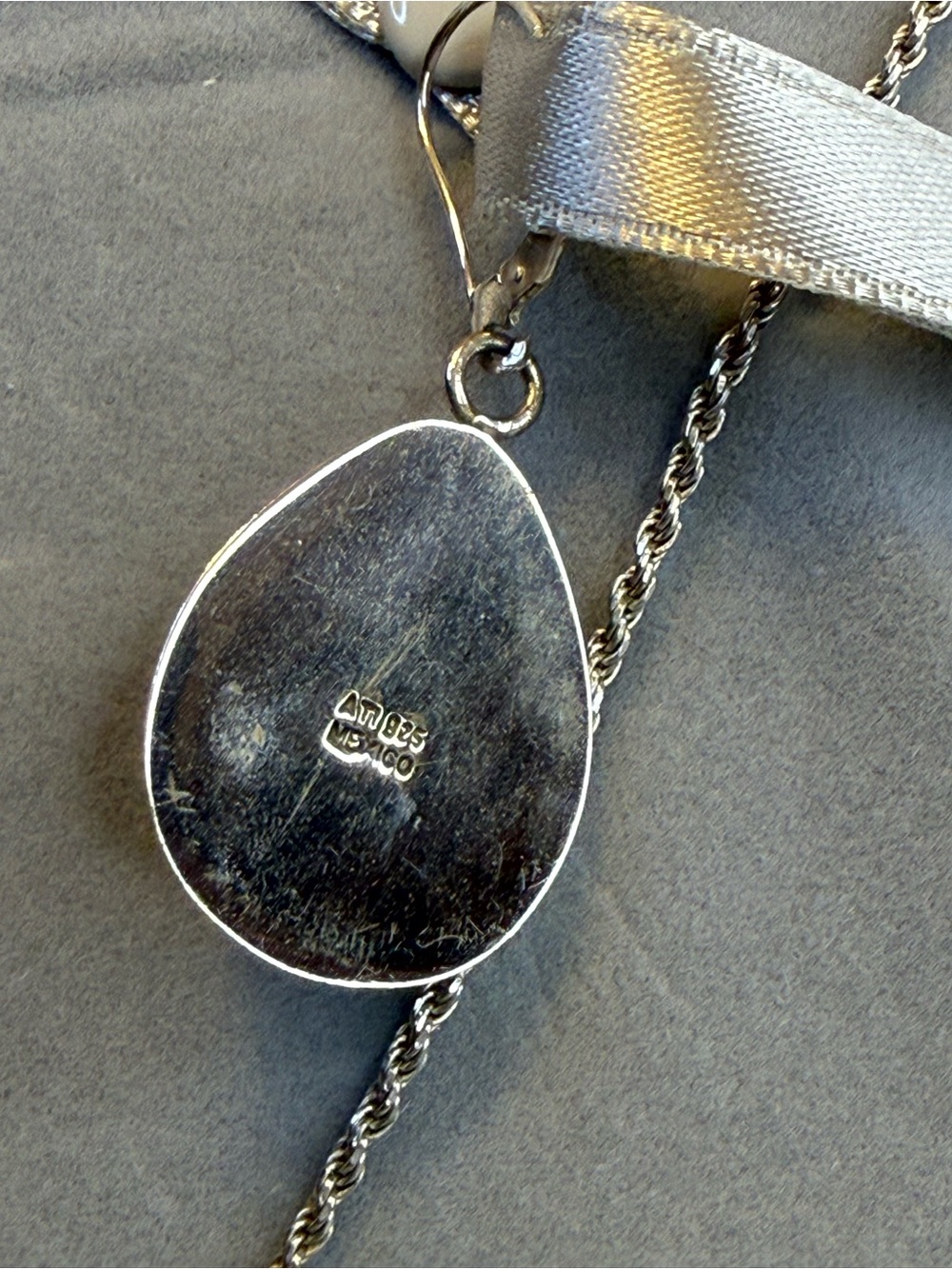 HUGE Abalone Shell Sterling Silver 925 ATI Mexico Dangle Pendant VTG Necklace, e - Picture 9 of 13